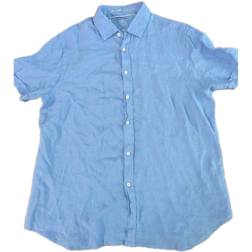 Porter & Ash 100% Linen Button Down Shirt Men XL Blue Lightweight Yarn Dyed Work